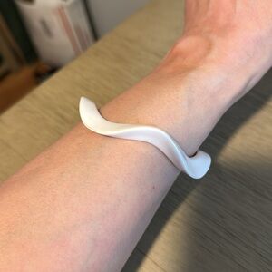 Vintage Plastic Bangle Bracelet, White, Curvy, Retro, Boho